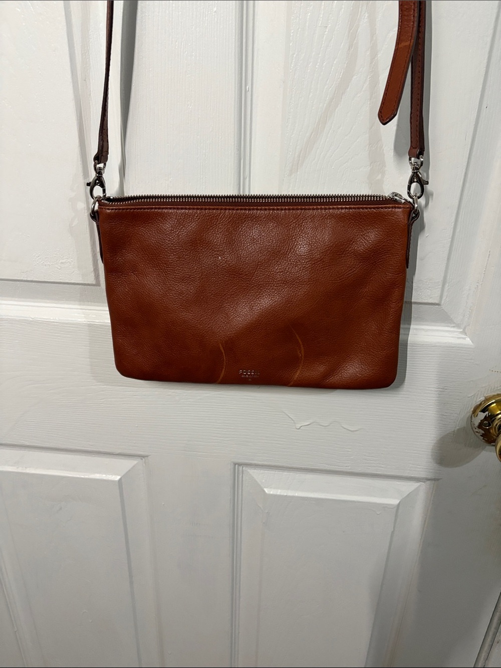 Fossil Chestnut Brown Leather Crossbody Messenger
